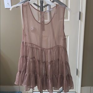 Sheer taupe ruffle tank